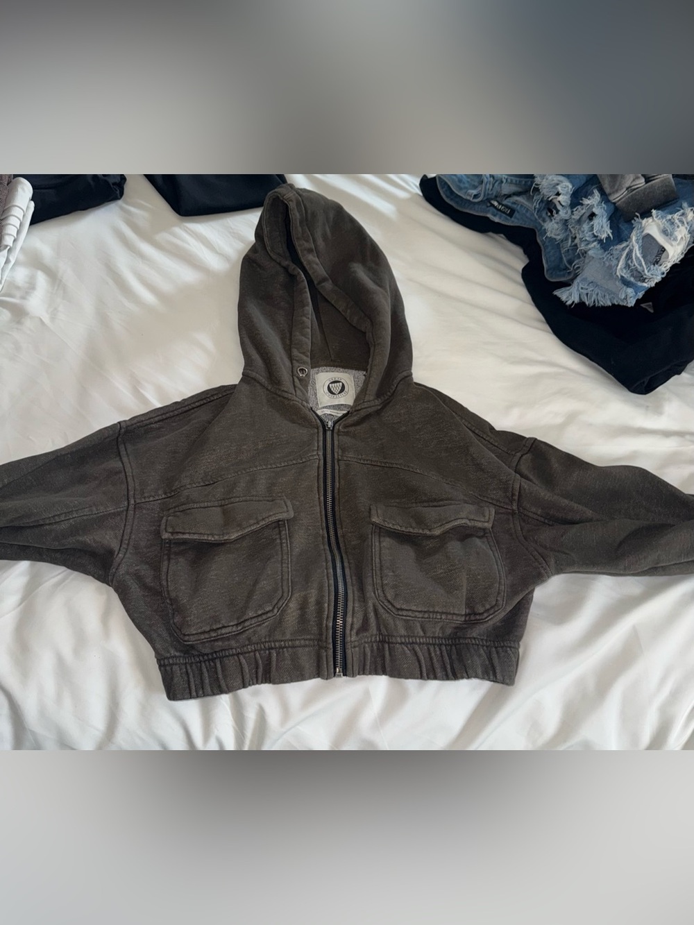 Urban Outfitters Hooded Zip Jacket in Charcoal Gray